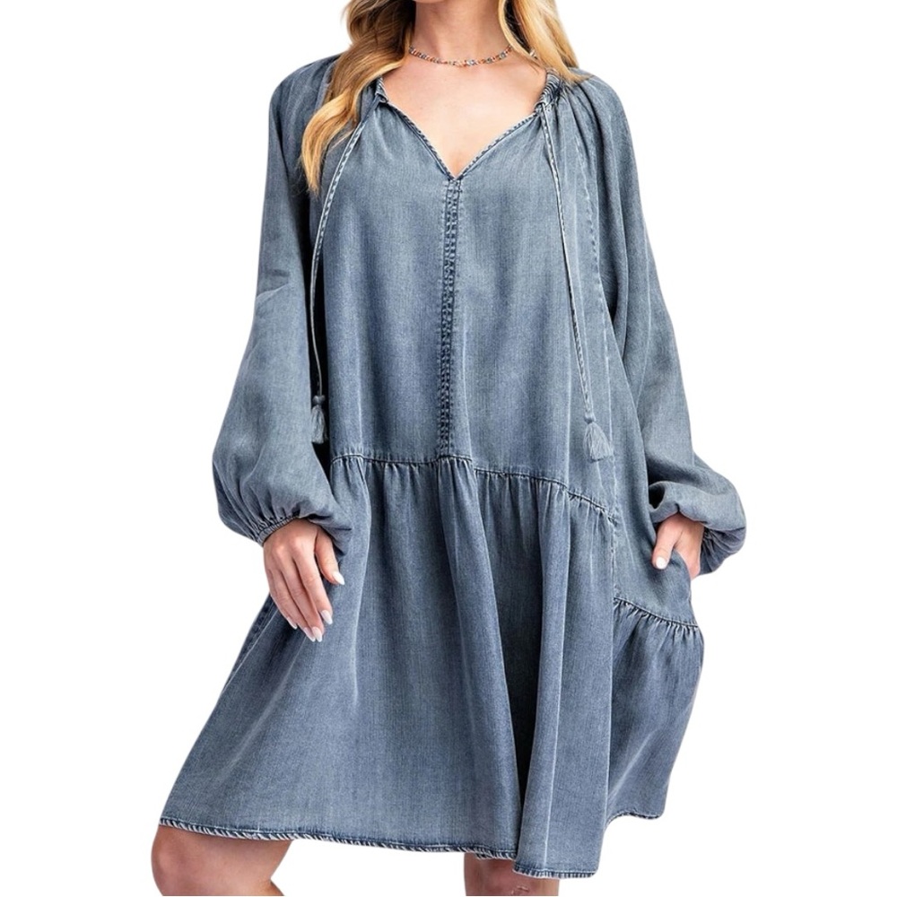 135 NWT Easel Blue 100% Tencel Dress with Pockets Oversized Small